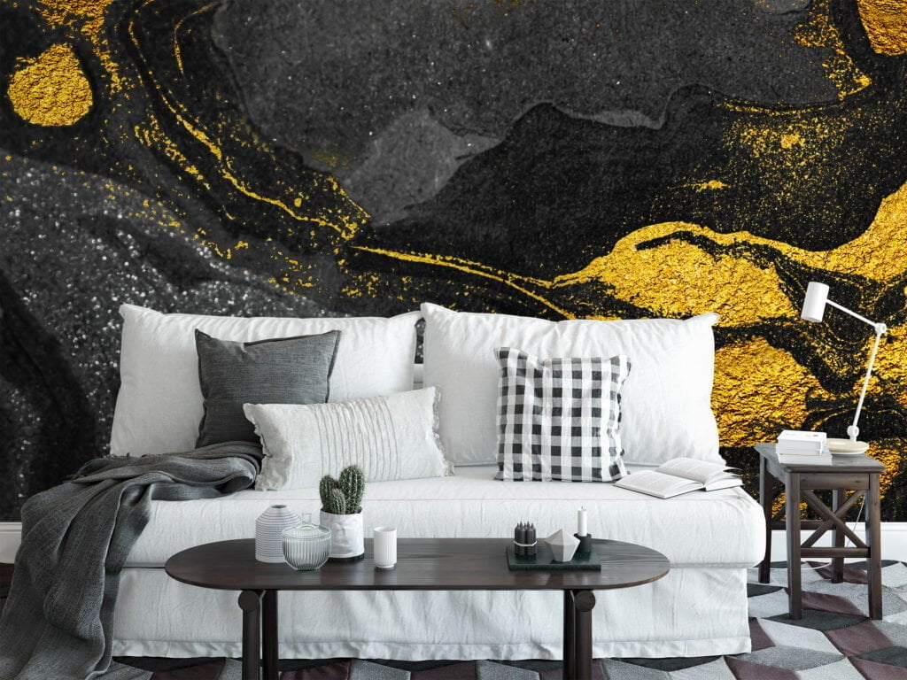 Black and Gold Marble Patterned Wallpaper - Removable Self-Adhesive Peel & Stick Wall Mural for Luxurious Home Decor