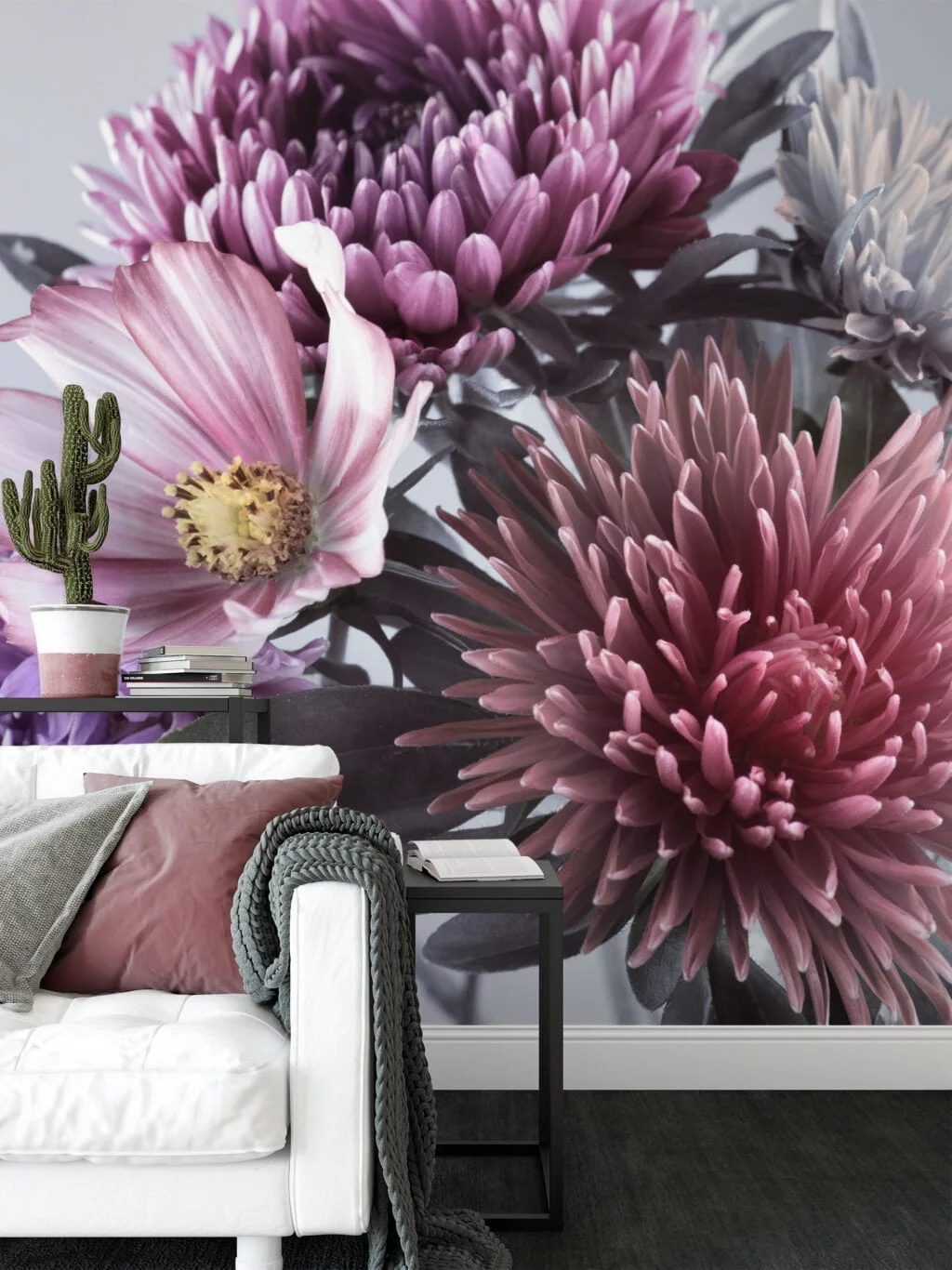 Large Vibrant Aster Flowers Wallpaper, Colorful Floral Peel and Stick Wallpaper, Self Adhesive Mural for Living Room or Bedroom