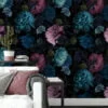 Turquoise and Pink Floral Peel and Stick Wallpaper, Self Adhesive Removable Wall Mural for Living Room, Bedroom, or Bathroom