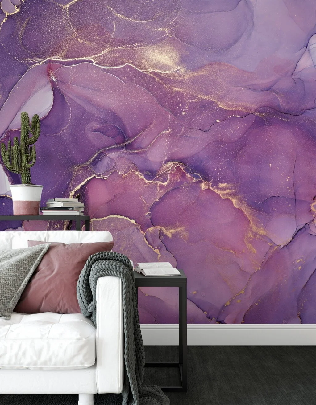 Pink and Purple Shades Marble Patterned Wallpaper - Removable Self-Adhesive Peel & Stick Wall Mural for Whimsical Home Decor