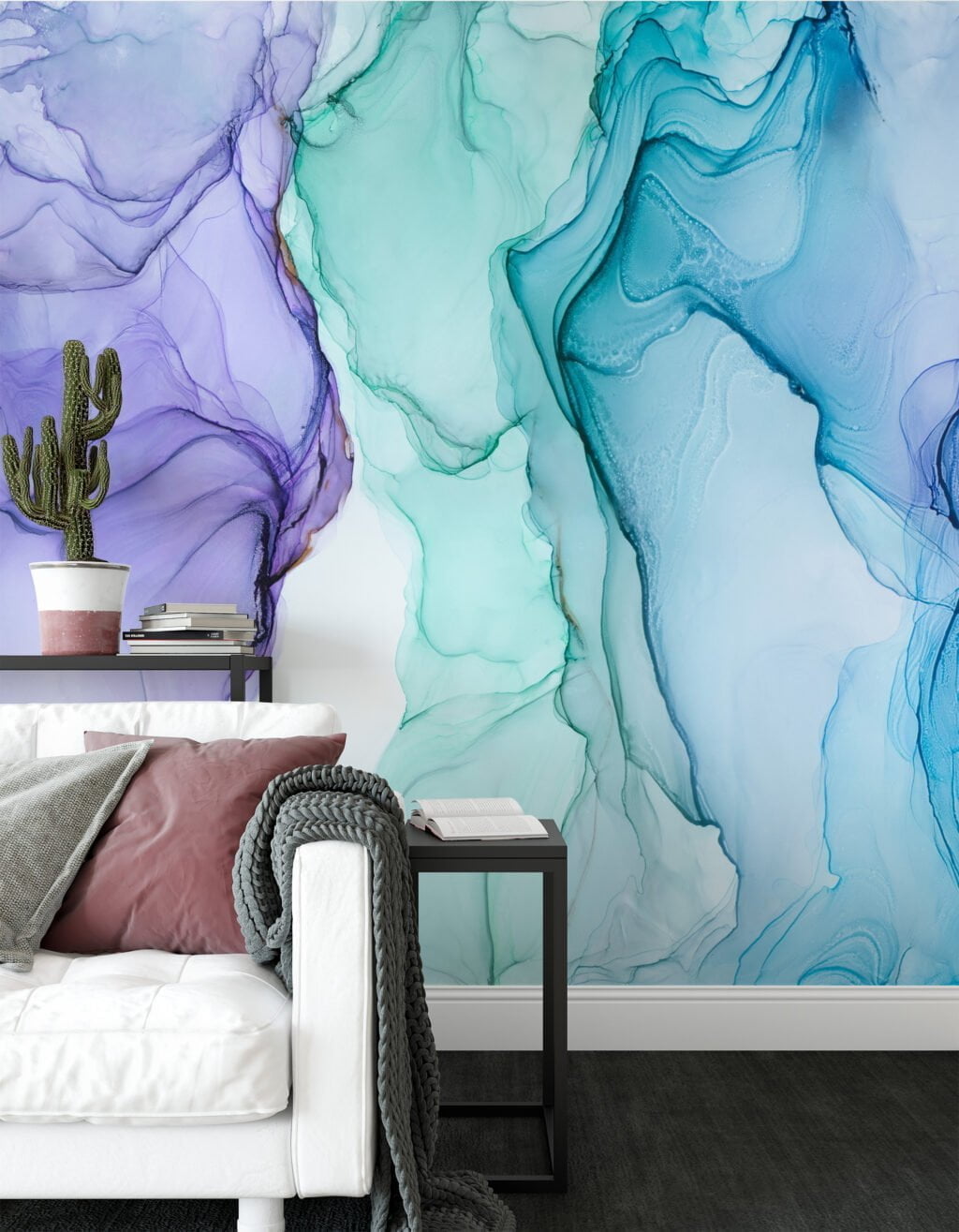 Mesmerizing Purple, Blue and Green Ink in Water Wallpaper for a Serene and Calming Ambiance