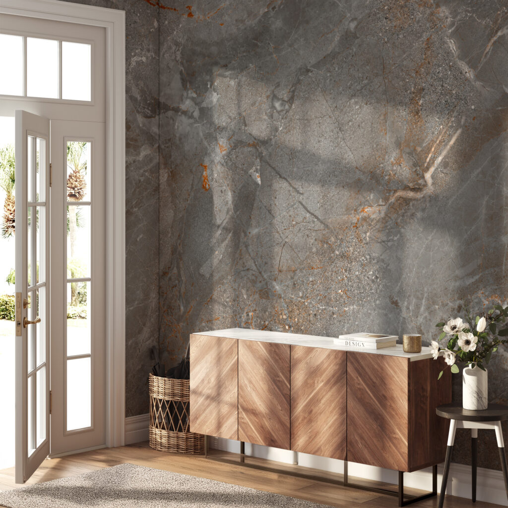 Create an Artistic Focal Point with Stone Marble Texture with Orange Cracks Wallpaper, a Peel & Stick Self Adhesive Wall Mural that Adds Vibrancy to Your Space