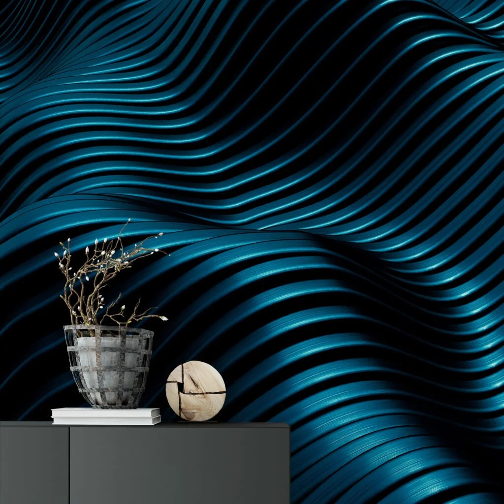 Self-Adhesive Dark Turquoise Waves Wallpaper, Customizable Mural for Any Space, Removable