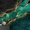 Opulent Emerald Green and Gold Marble Textured Wallpaper for a Glamorous Interior