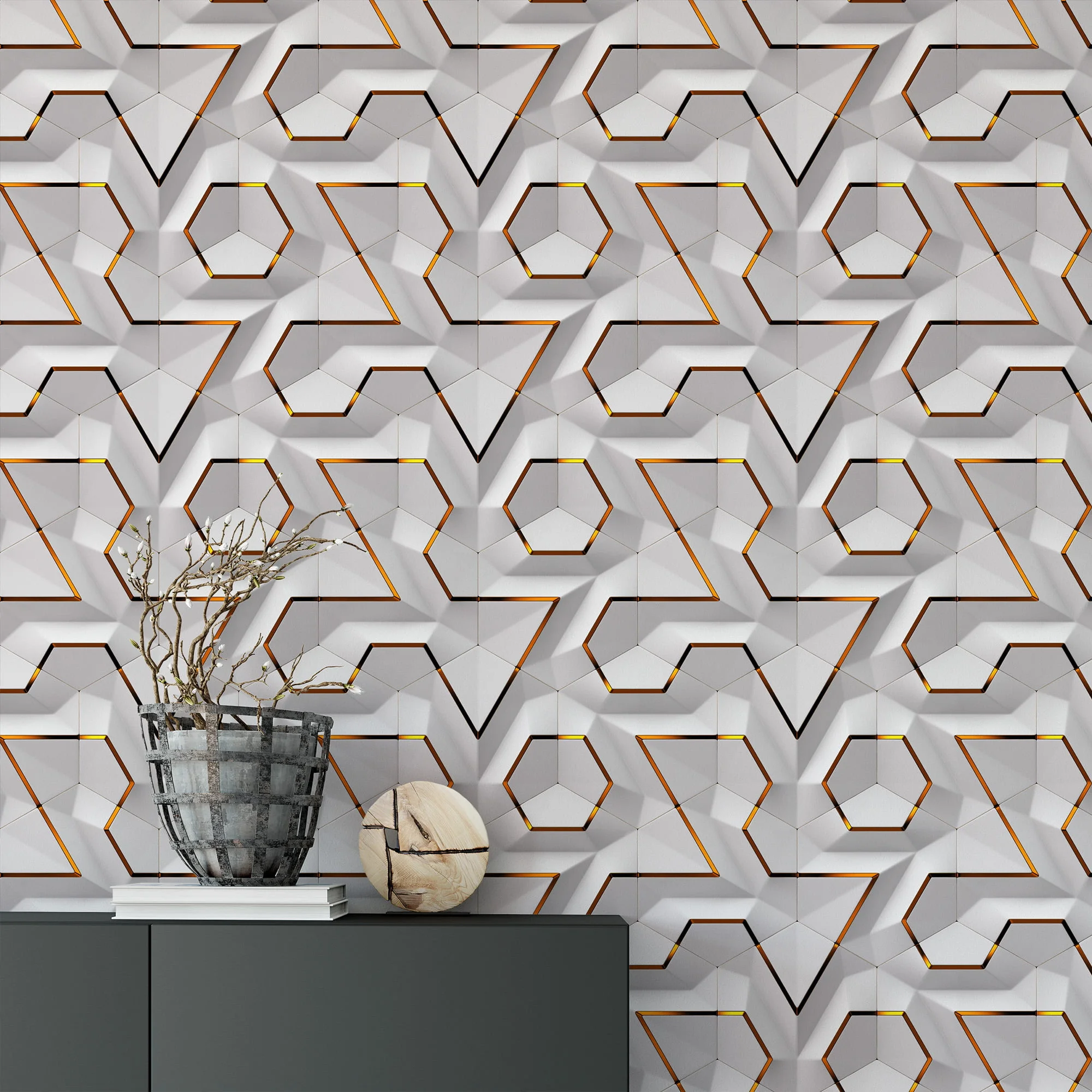 Peel and Stick White Geometric Modules Wallpaper, Self-Adhesive Removable Wall Mural, Modern Wall Decoration for Living Rooms or Bedrooms