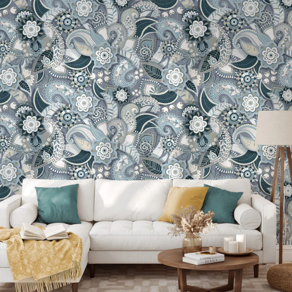 Cool Toned Grey Background Wallpaper with Delicate Floral Illustration for a Sleek and Modern Decor