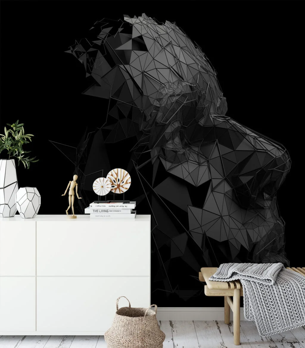 Dark Polygonal Face Structure Wallpaper with Self-Adhesive Backing, Customizable Sizes, and Removable & Reusable Properties for Modern Wall Decor