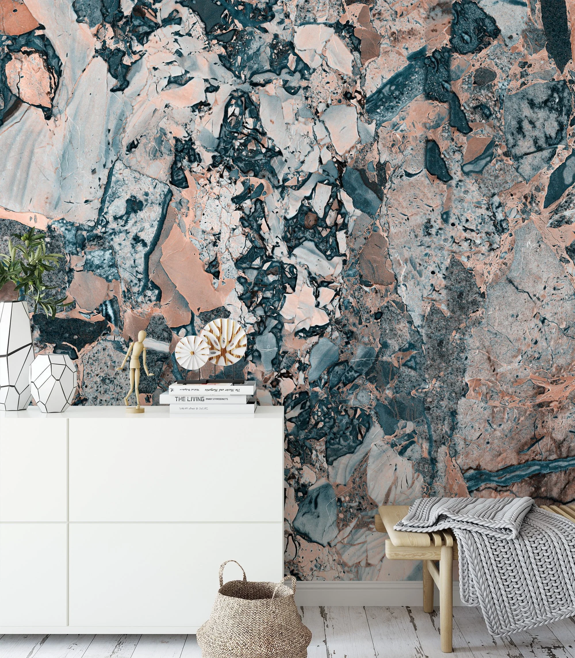 Mix Colored Stone Marble Wallpaper, Peel & Stick Self Adhesive Mural for a Bold and Modern Look