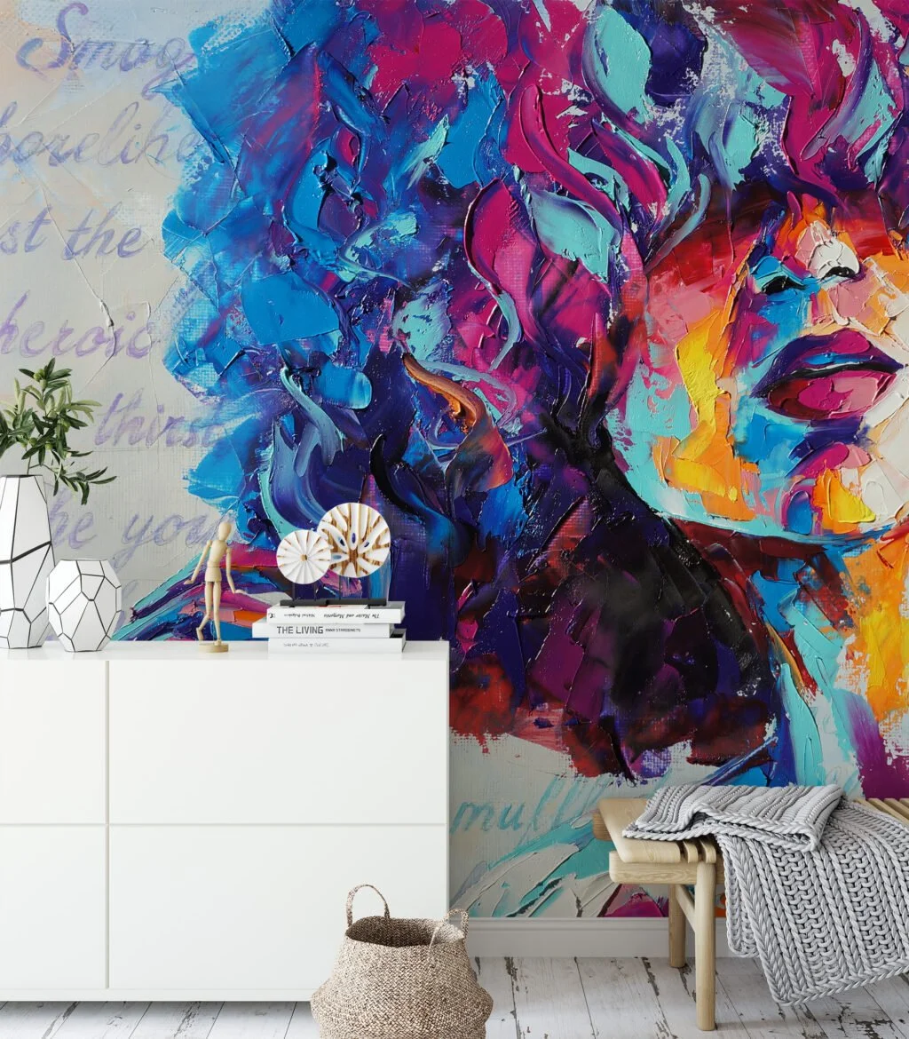 Colorful Abstract Oil Painting of A Girl Wallpaper, Modern Peel and Stick Removable Wall Mural, Self Adhesive Abstract Artistic Wallpaper