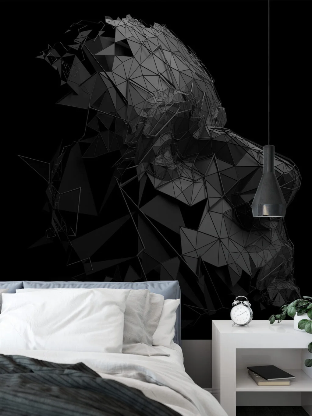 Dark Polygonal Face Structure Wallpaper with Self-Adhesive Backing, Customizable Sizes, and Removable & Reusable Properties for Modern Wall Decor