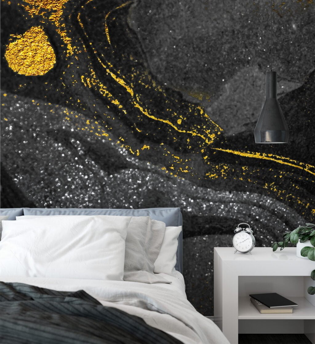 Black and Gold Marble Patterned Wallpaper - Removable Self-Adhesive Peel & Stick Wall Mural for Luxurious Home Decor