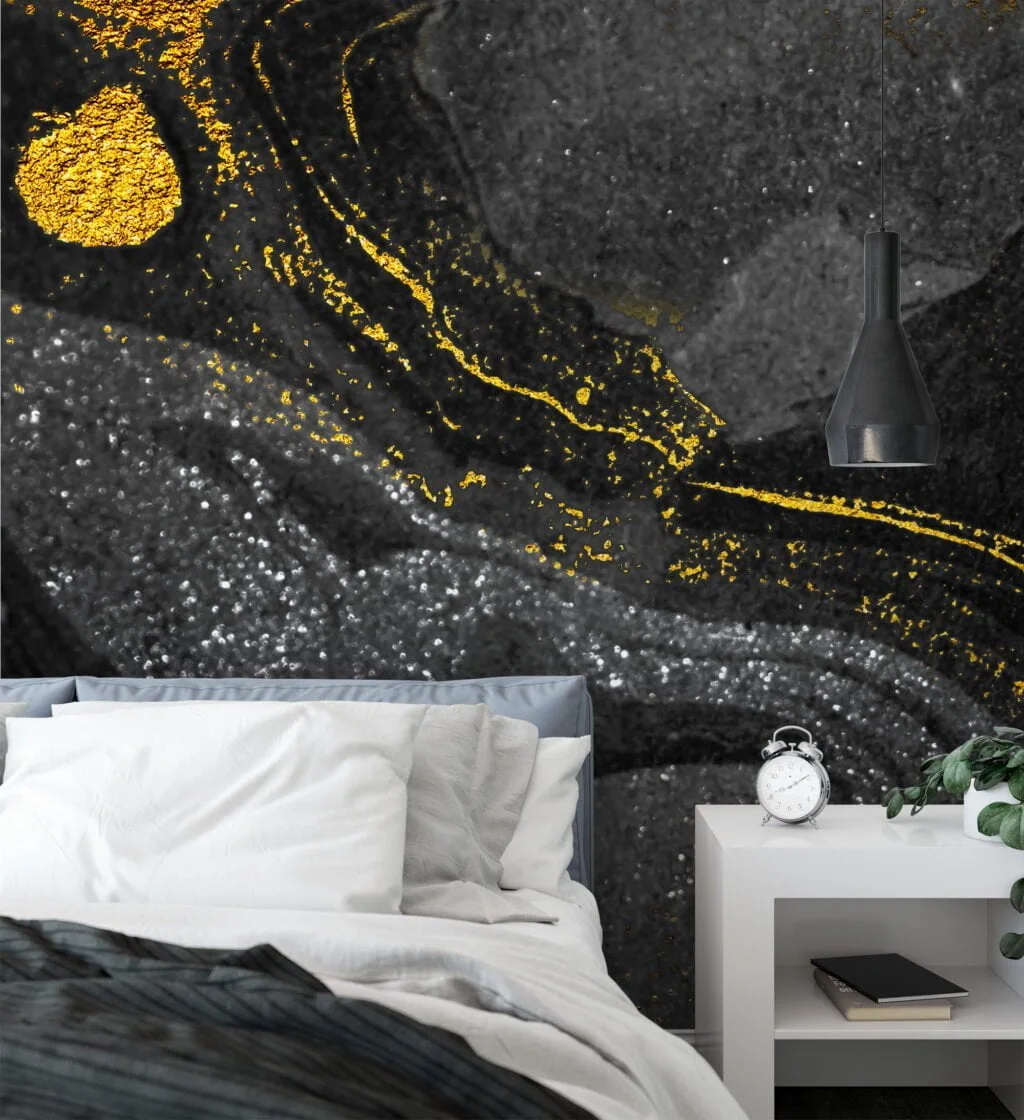 Black and Gold Marble Patterned Wallpaper - Removable Self-Adhesive Peel & Stick Wall Mural for Luxurious Home Decor