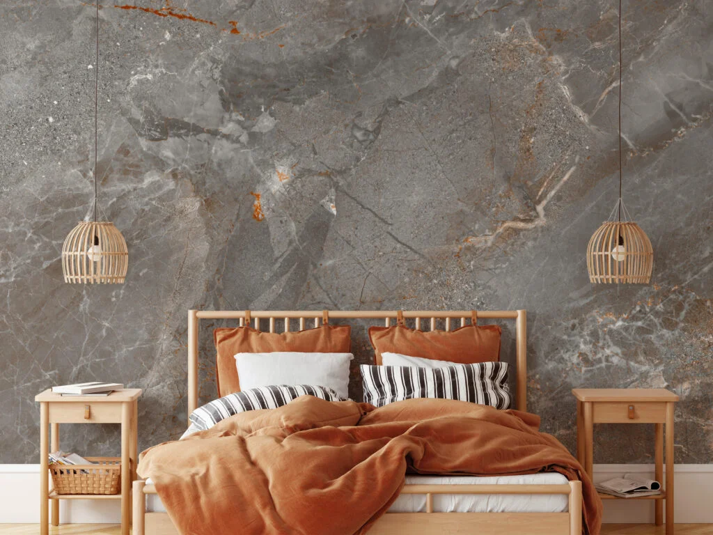 Create an Artistic Focal Point with Stone Marble Texture with Orange Cracks Wallpaper, a Peel & Stick Self Adhesive Wall Mural that Adds Vibrancy to Your Space