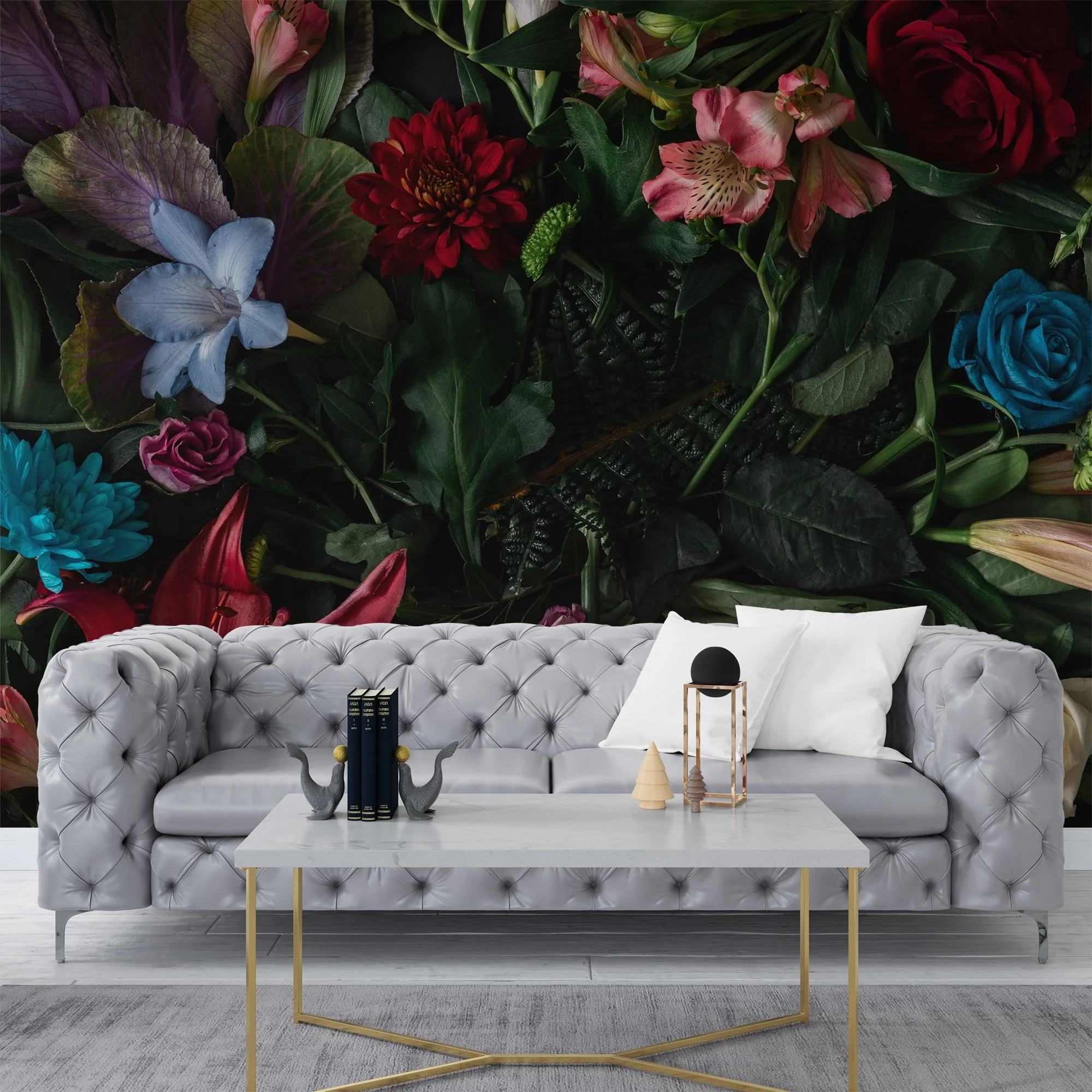 Classic Botanical Illustration Wallpaper with Vintage Flowers and Leaves