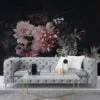 Pink Flowers With Dark Background Wallpaper, Romantic and Moody Peel and Stick Wall Mural, Self Adhesive Removable Wallpaper for a Glamorous and Luxe Bedroom
