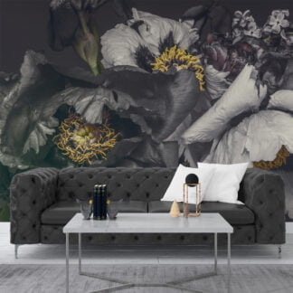 Grey Peony Flowers Wallpaper, Large Self Adhesive Wall Mural for Bedroom, Removable Peel and Stick Floral Wallpaper Design