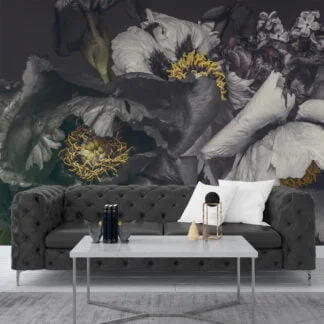 Grey Peony Flowers Wallpaper, Large Self Adhesive Wall Mural for Bedroom, Removable Peel and Stick Floral Wallpaper Design