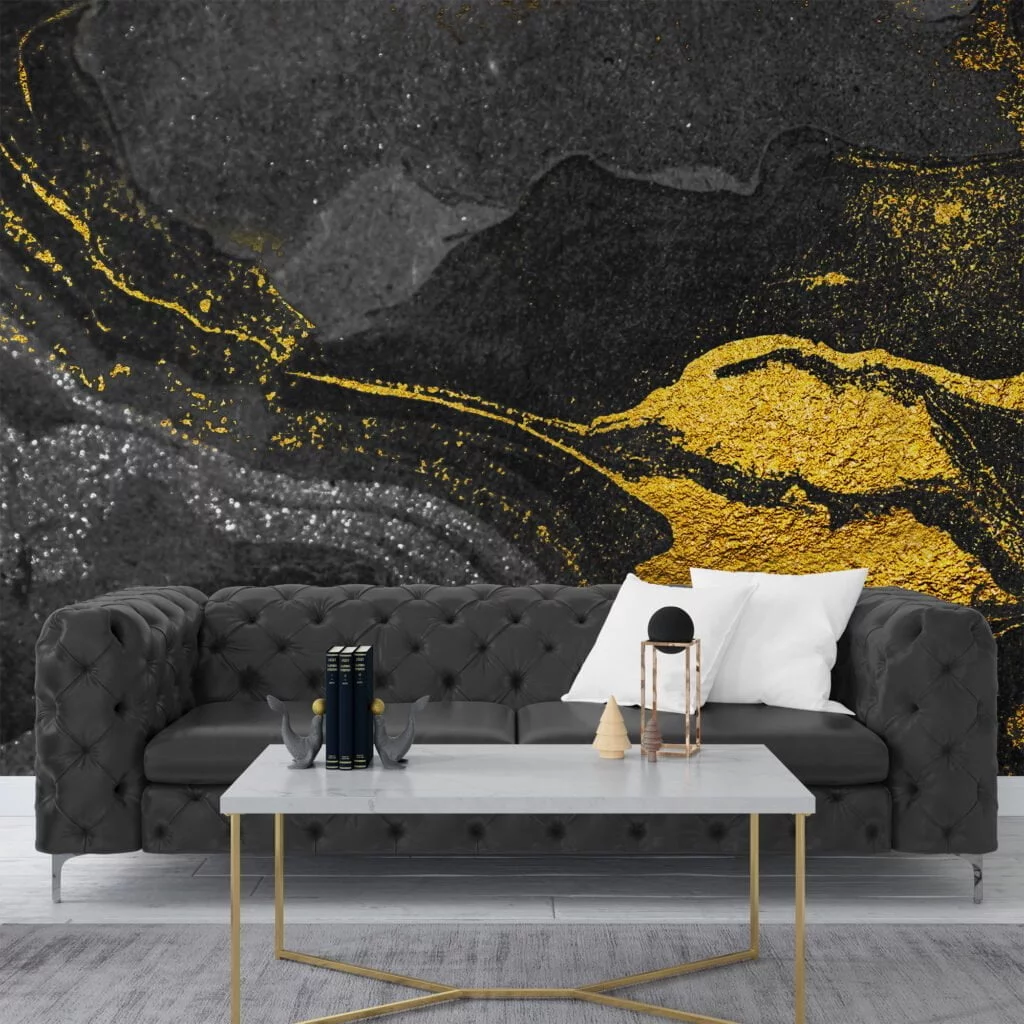 Black and Gold Marble Patterned Wallpaper - Removable Self-Adhesive Peel & Stick Wall Mural for Luxurious Home Decor