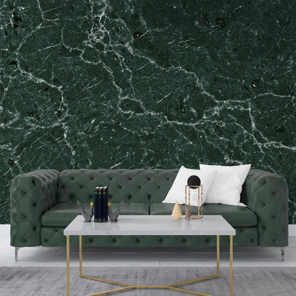 Elevate Your Space with Dark Green Stone Marble Texture Wallpaper, a Removable Wall Mural That Captures the Essence of Luxury and Sophistication