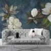 Large White Magnolia Flowers on Green Leafy Background Wallpaper, Peel and Stick Self Adhesive Removable Wall Mural, Nature-Themed Floral Print