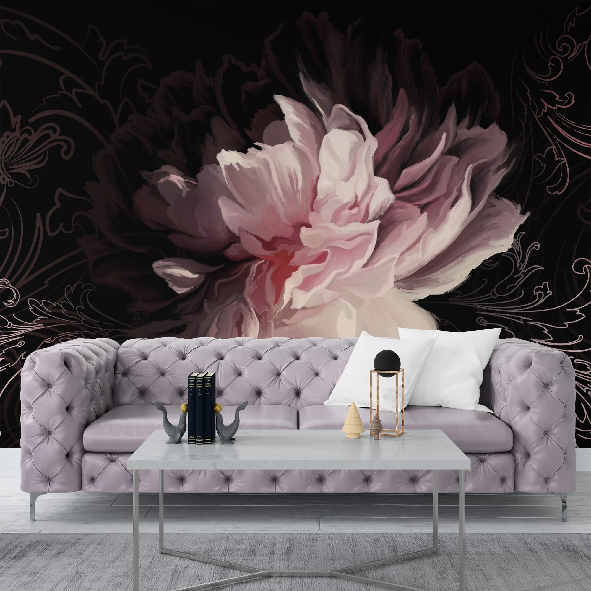 Soft Pink Floral Wallpaper, Large Blooming Flowers Wall Mural for Feminine Bedroom or Nursery