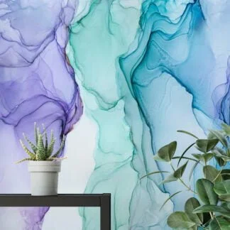 Mesmerizing Purple, Blue and Green Ink in Water Wallpaper for a Serene and Calming Ambiance