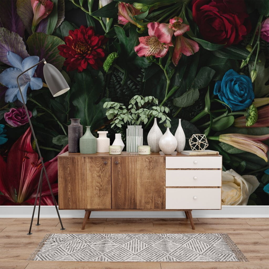 Classic Botanical Illustration Wallpaper with Vintage Flowers and Leaves