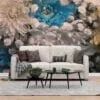 Minimalist White and Blue Chrysanthemum Flowers Wallpaper, Simple Peel and Stick Self Adhesive Wall Decoration, Removable Wall Mural for Bedroom