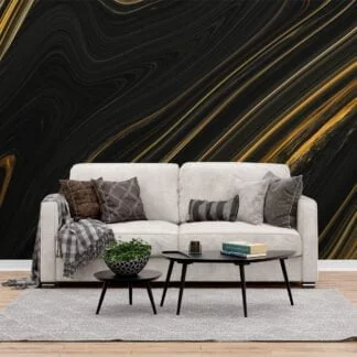 Contemporary Black and Gold Fluid Abstract Wallpaper for a Modern and Stylish Look