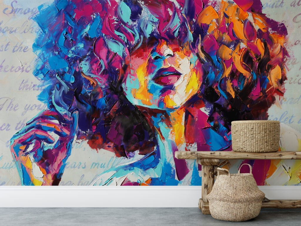 Colorful Abstract Oil Painting of A Girl Wallpaper, Modern Peel and Stick Removable Wall Mural, Self Adhesive Abstract Artistic Wallpaper