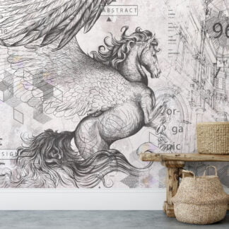 Abstract and Geometric Pegasus Wallpaper, Peel and Stick Temporary Self Adhesive Wall Mural, Modern Abstract Artistic Design