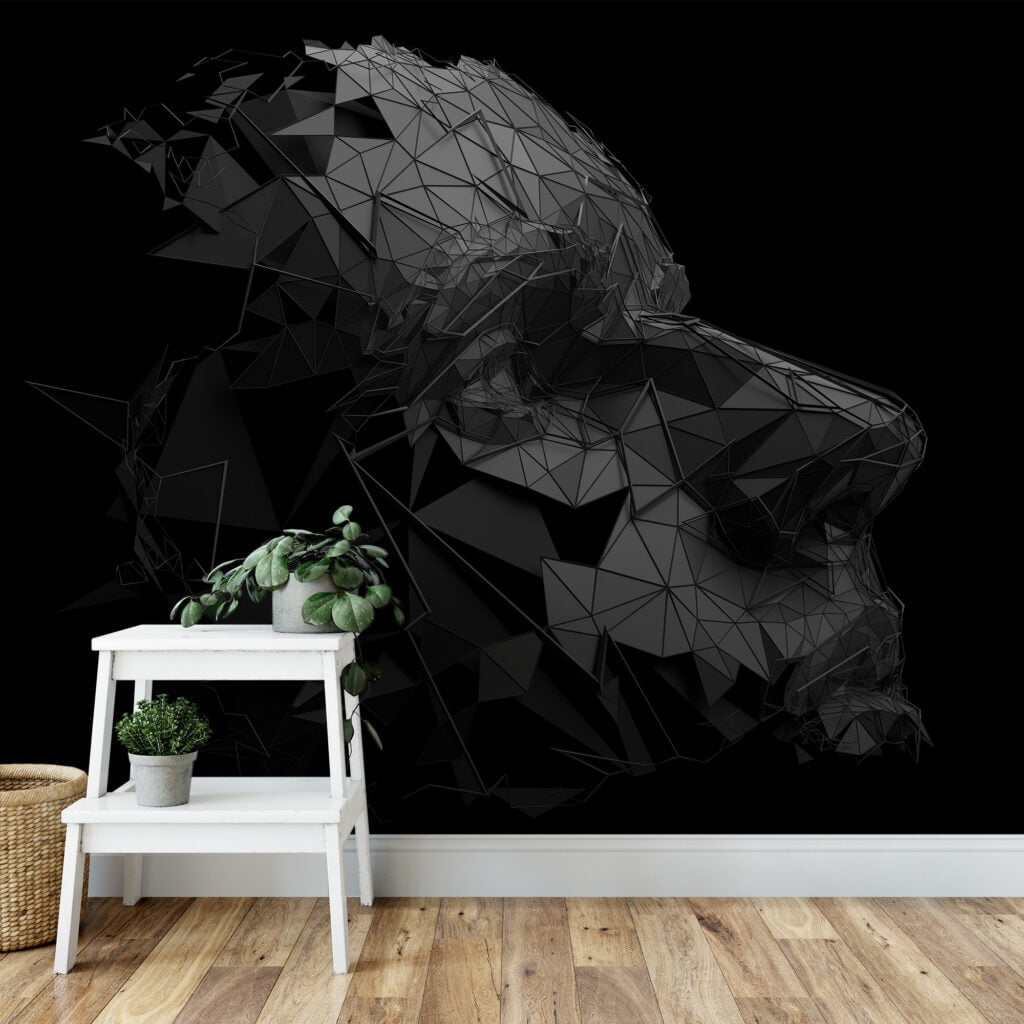 Dark Polygonal Face Structure Wallpaper with Self-Adhesive Backing, Customizable Sizes, and Removable & Reusable Properties for Modern Wall Decor