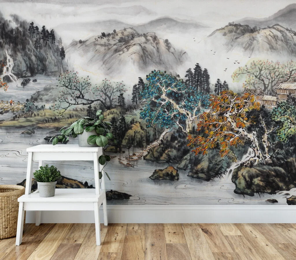 Vintage Landscape Painting Wallpaper, Classic Traditional Peel and Stick Self Adhesive Wall Mural, Removable Temporary Wallpaper