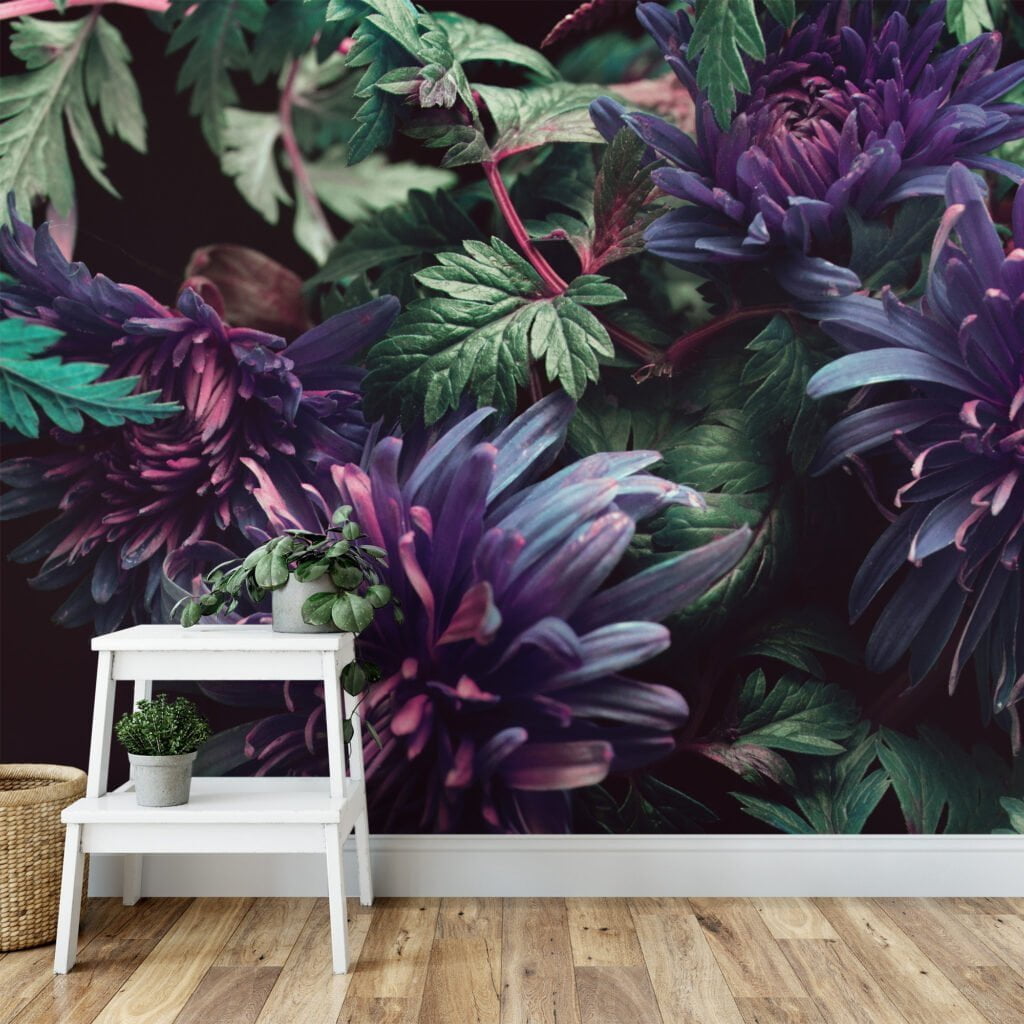 Graceful Purple Aster Field Wallpaper, Large-scale Floral Removable Wallpaper, Self Adhesive Peel and Stick Wall Mural