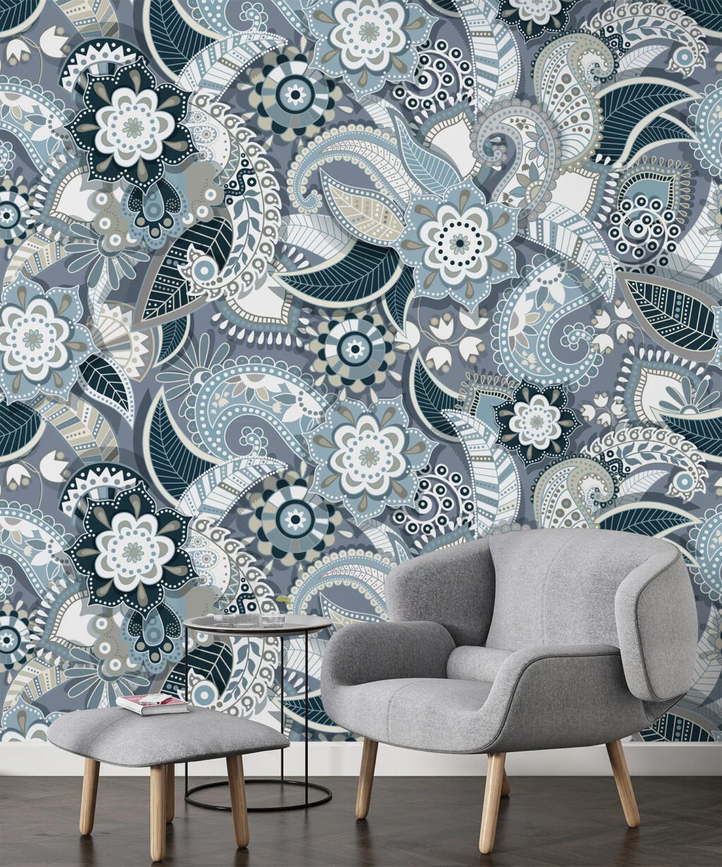 Cool Toned Grey Background Wallpaper with Delicate Floral Illustration for a Sleek and Modern Decor