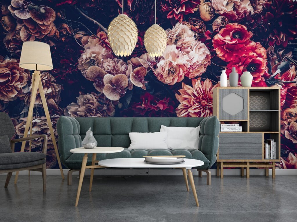 Mixed Flowers and Orchids Wallpaper, Tropical and Lively Peel and Stick Wall Mural, Self Adhesive Removable Wallpaper for a Refreshing Home Decor