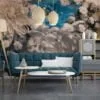 Minimalist White and Blue Chrysanthemum Flowers Wallpaper, Simple Peel and Stick Self Adhesive Wall Decoration, Removable Wall Mural for Bedroom