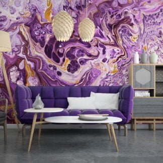 Purple and Gold Marble Wallpaper - Elegant Ink Splash Wall Covering for Stylish Room
