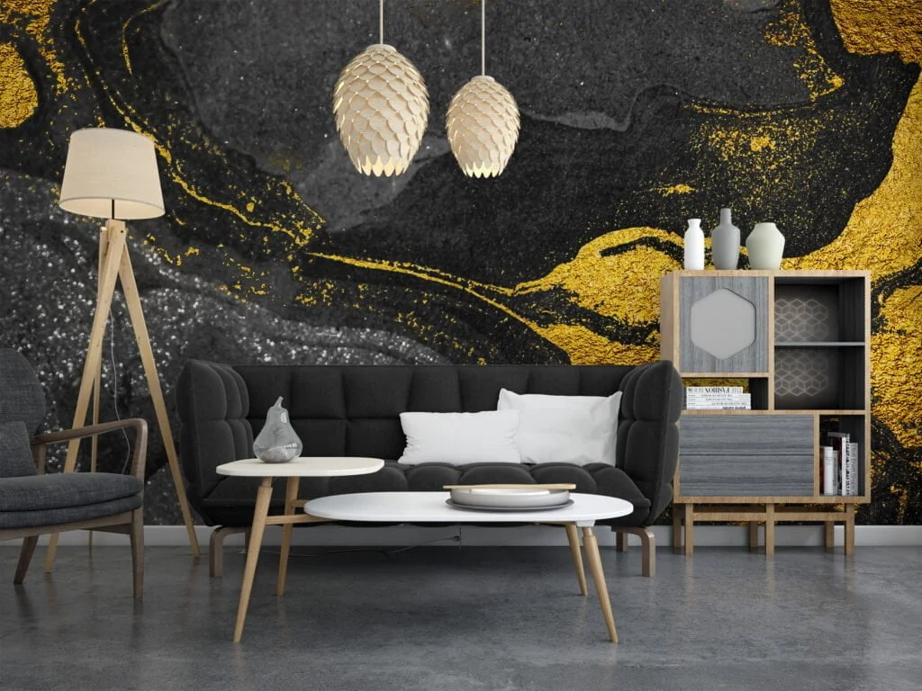 Black and Gold Marble Patterned Wallpaper - Removable Self-Adhesive Peel & Stick Wall Mural for Luxurious Home Decor