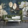 Large White Magnolia Flowers on Green Leafy Background Wallpaper, Peel and Stick Self Adhesive Removable Wall Mural, Nature-Themed Floral Print
