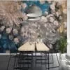 Minimalist White and Blue Chrysanthemum Flowers Wallpaper, Simple Peel and Stick Self Adhesive Wall Decoration, Removable Wall Mural for Bedroom