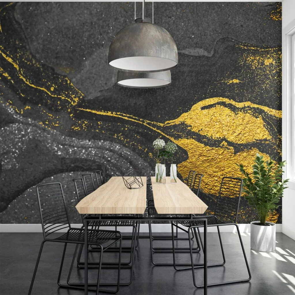 Black and Gold Marble Patterned Wallpaper - Removable Self-Adhesive Peel & Stick Wall Mural for Luxurious Home Decor