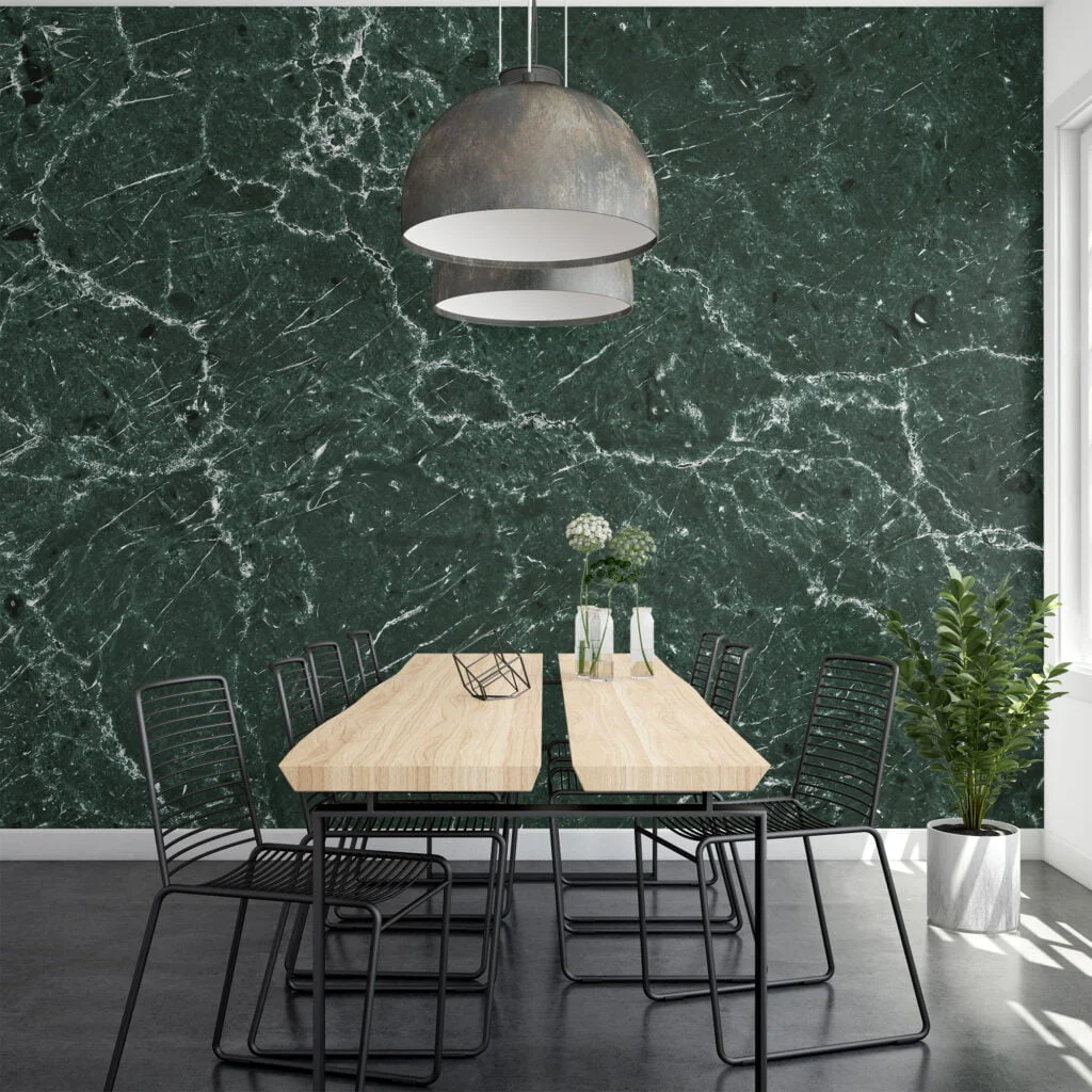 Elevate Your Space with Dark Green Stone Marble Texture Wallpaper, a Removable Wall Mural That Captures the Essence of Luxury and Sophistication