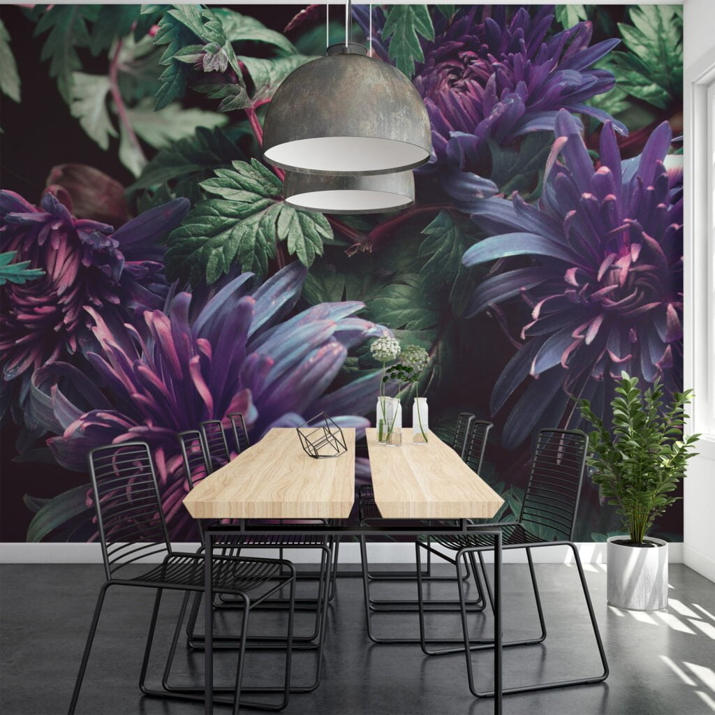 Graceful Purple Aster Field Wallpaper, Large-scale Floral Removable Wallpaper, Self Adhesive Peel and Stick Wall Mural