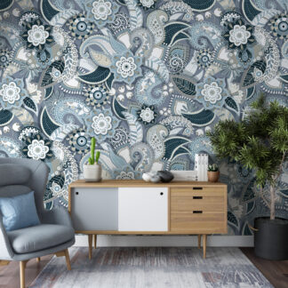 Cool Toned Grey Background Wallpaper with Delicate Floral Illustration for a Sleek and Modern Decor