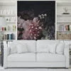 Pink Flowers With Dark Background Wallpaper, Romantic and Moody Peel and Stick Wall Mural, Self Adhesive Removable Wallpaper for a Glamorous and Luxe Bedroom