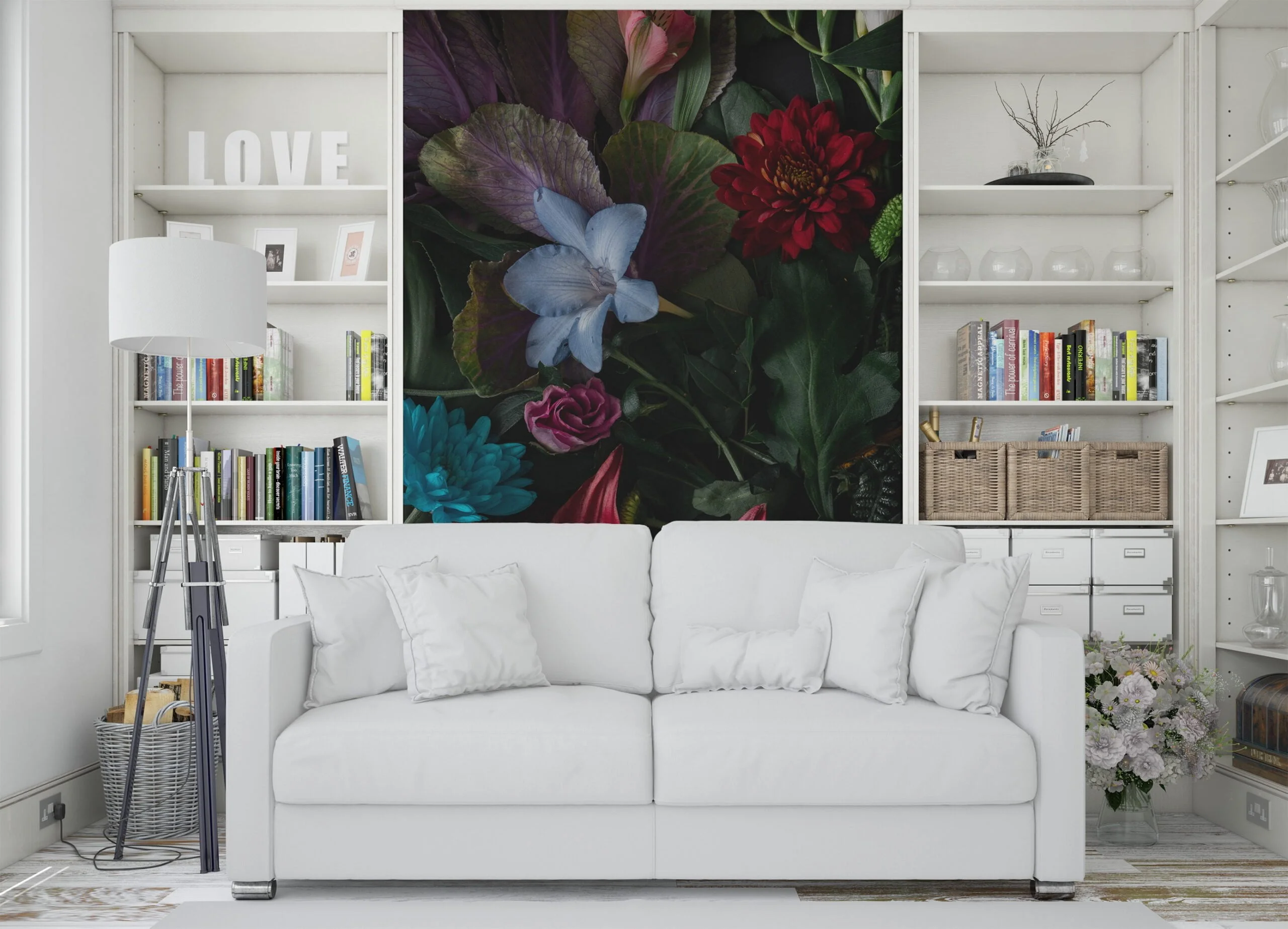 Classic Botanical Illustration Wallpaper with Vintage Flowers and Leaves