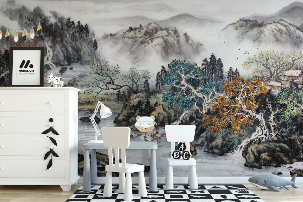 Vintage Landscape Painting Wallpaper, Classic Traditional Peel and Stick Self Adhesive Wall Mural, Removable Temporary Wallpaper