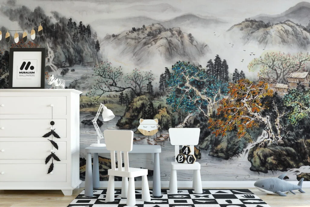 Vintage Landscape Painting Wallpaper, Classic Traditional Peel and Stick Self Adhesive Wall Mural, Removable Temporary Wallpaper