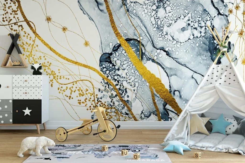 Abstract Gold Swirl Removable Wallpaper - Easy to Install Peel & Stick Mural